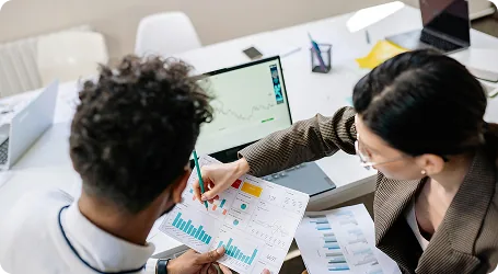 Engineers reviewing analytics together