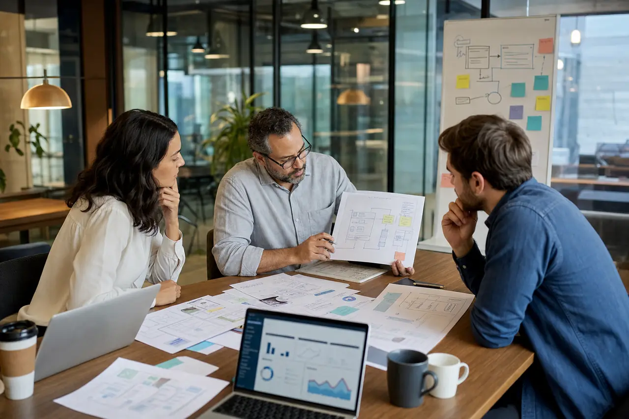 A strategy workshop comparing low-code platforms with custom software planning